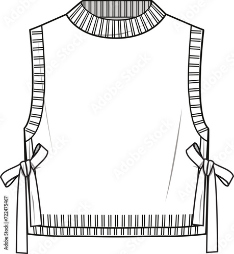 Women's Tie Side Vest. Technical fashion illustration. Front, white color. Women's CAD mock-up.