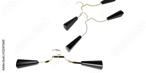 Miltiple Golden metal hangers with black rubber padding, isolated on a transparent background. photo