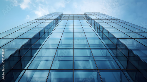 Modern Glass Office Building Facade Against Blue Sky
