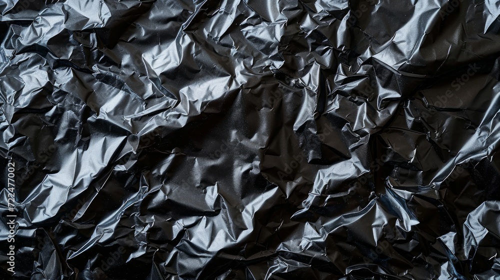 Background made of black crumpled foil