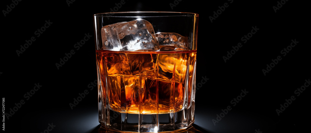 Whiskey on the rocks. Close up shot. Studio light Whiskey on the rocks. Close up shot. Studio light