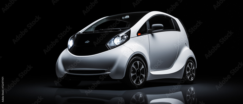 Electric Car. Small model. Modern. Black background