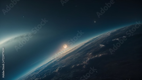 
Embark on a cosmic journey through this captivating image that unveils the celestial ballet of space. In the vast expanse, Earth, a radiant blue jewel, orbits silently against the backdrop of the cos