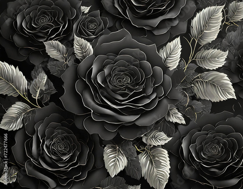 Set of black roses, black roses background, gothic valentine s day, illustration, drawing. photo
