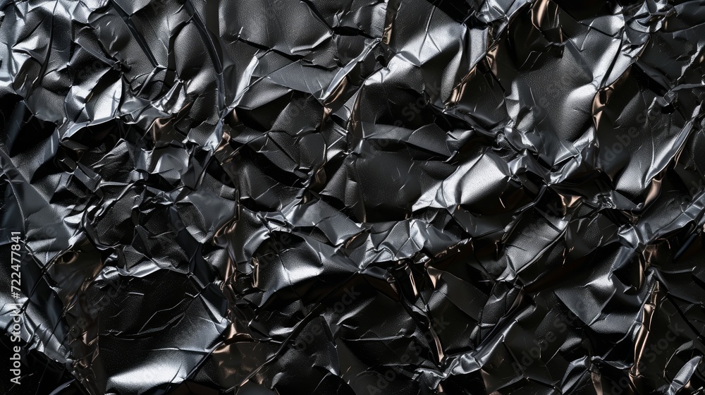 Background made of black crumpled foil Background made of black crumpled foil