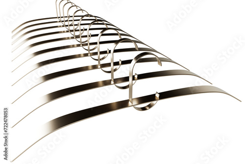 set of premium golden cloth hanger aligned in a row and isolated on a transparent background. 