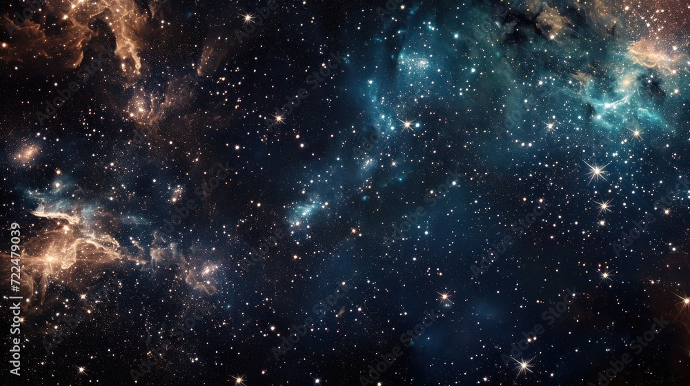 Obraz premium a large cluster of stars in the middle of a space filled with lots of blue and yellow stars on a black background.