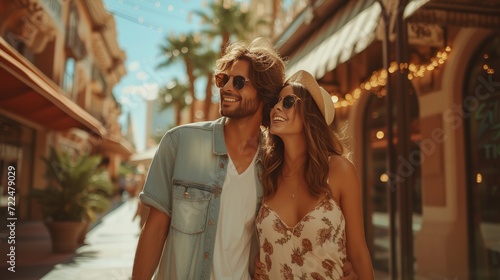 Beautiful young couple walking on the street