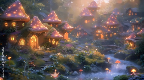 Enchanted Mushroom Village at Twilight