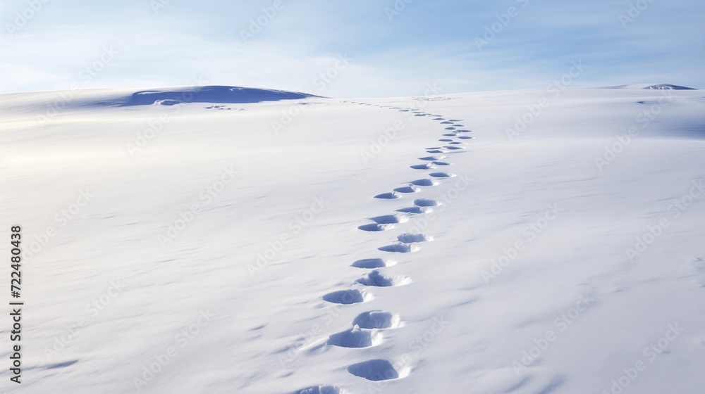 Footprints on Snowy Trail Leading into the Horizon