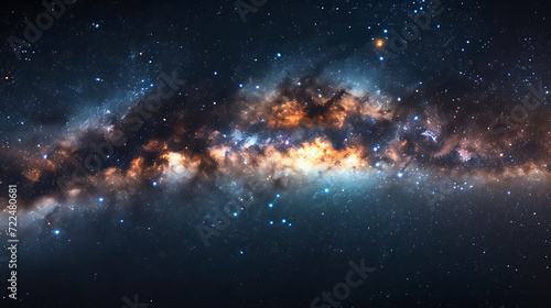 Behold the breathtaking beauty of the Milky Way galaxy  adorned with countless stars and vibrant nebulae. A mesmerizing panoramic view that will transport you to the depths of the universe.
