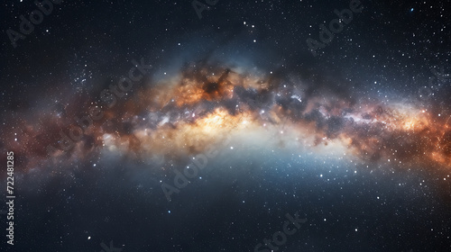 Explore the breathtaking wonders of the Milky Way galaxy with this stunning panoramic view. Gaze in awe at the shimmering stars and vibrant nebulae in this mesmerizing cosmic masterpiece.