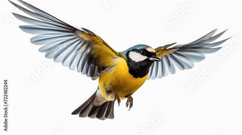 A vibrant blue and yellow bird soaring through the air. Perfect for nature and wildlife themes © Fotograf