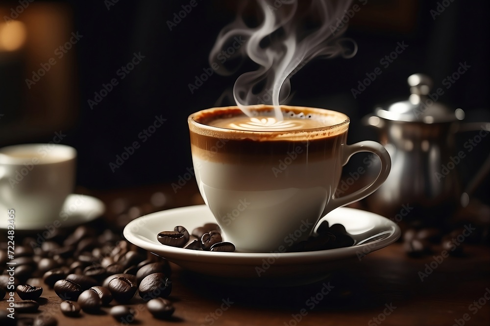 cup of coffee with beans cup of coffee with beans