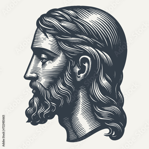 Jesus profile side view. Vintage woodcut engraving style vector illustration. photo