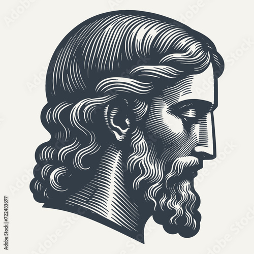 Jesus profile side view. Vintage woodcut engraving style vector illustration.