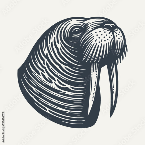 Walrus Head. Vintage woodcut engraving style vector illustration.