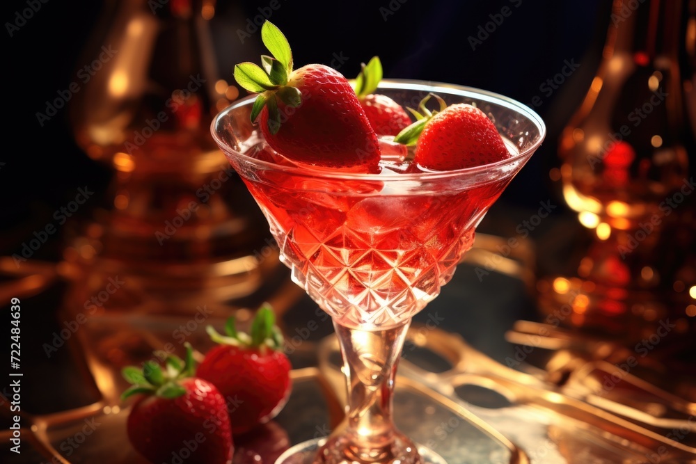 A close-up view of a wine glass filled with delicious strawberries. Perfect for food and beverage themes or summer party invitations A close-up view of a wine glass filled with delicious strawberries. Perfect for food and beverage themes or summer party invitations