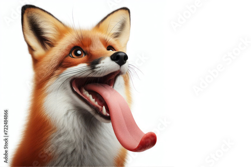 funny fox shows long tongue isolated on solid white background. ai generative photo