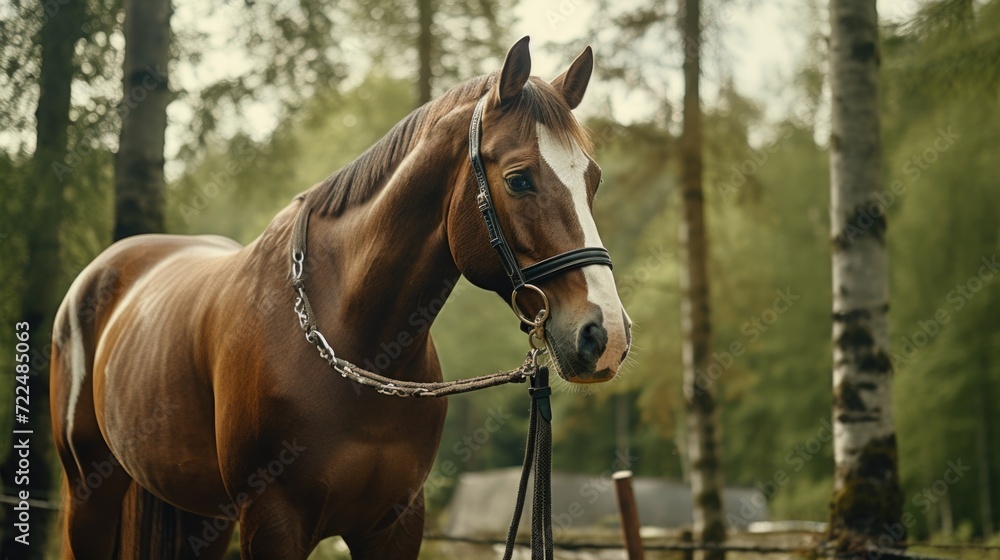 Obraz premium A brown horse standing next to a wooden fence. Perfect for equestrian and farm-related projects