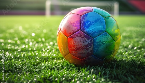 Bunter Ball auf grünem Rasen (KI-/AI-generiert)