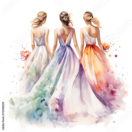 Watercolor-Style bridesmaids dress with White Background