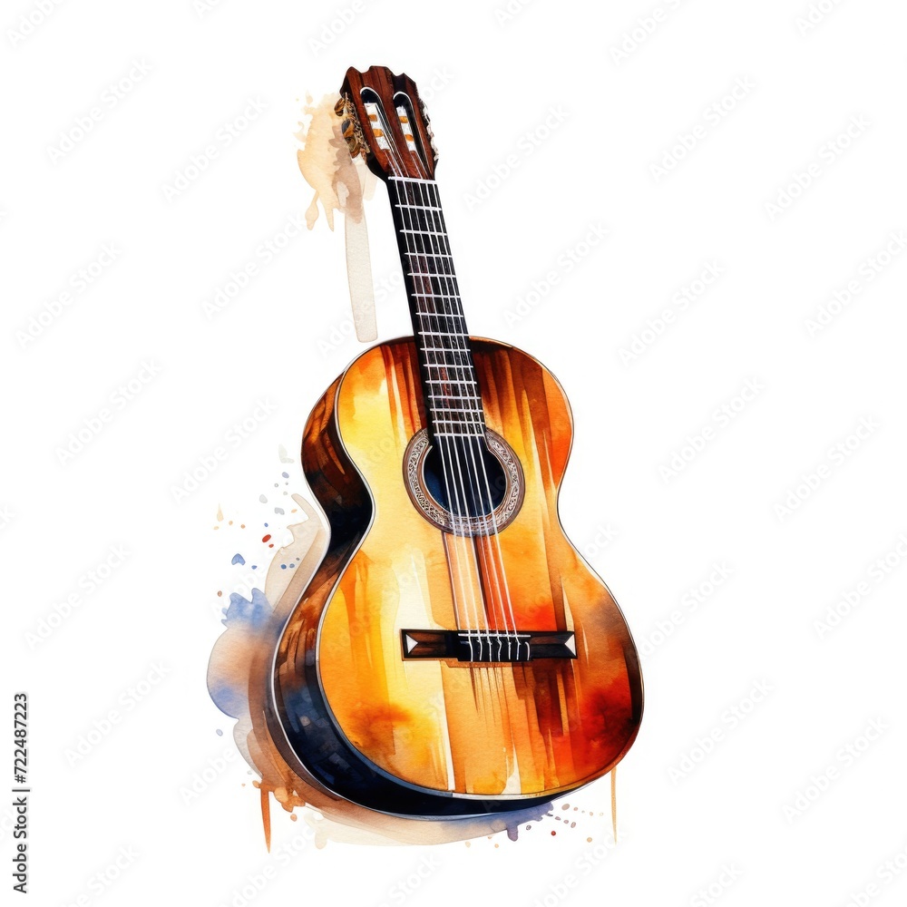 Watercolor-Style classical guitar with White Background