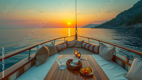 A breathtaking romantic sunset cruise along the stunning coastline, where love and tranquility intertwine.