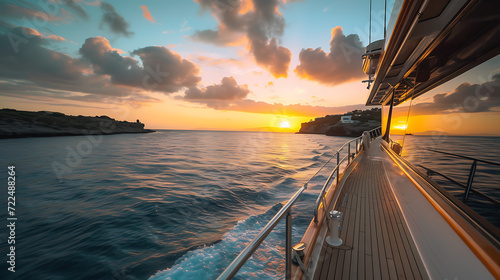 Experience the ultimate romance on a breathtaking sunset cruise along the stunning coastline. As the sun dips low, enjoy an idyllic moment surrounded by love and beauty. photo