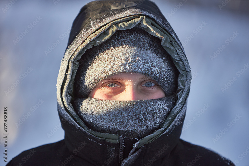 Person Wearing Hooded Sweatshirt frost on eyelashes Person Wearing Hooded Sweatshirt frost on eyelashes
