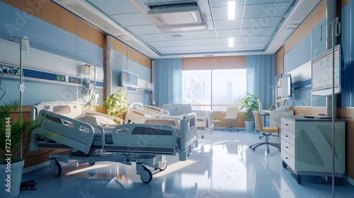 bright and clean hospital room with state-of-the-art medical equipment, providing a safe and comfortable environment for patients