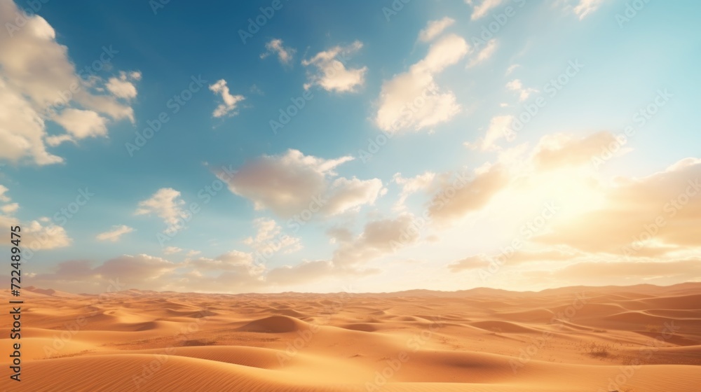 A picturesque desert landscape with a beautiful sky and fluffy clouds. Perfect for travel or nature-themed projects
