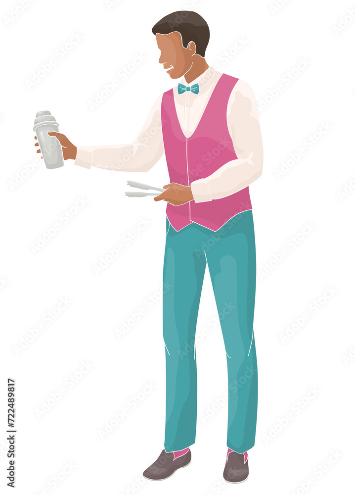 male bartender mixes cocktails in a shaker