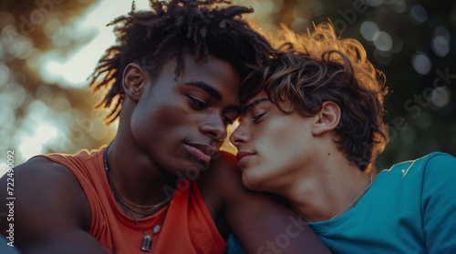 Close-up portrait of happy gay couple