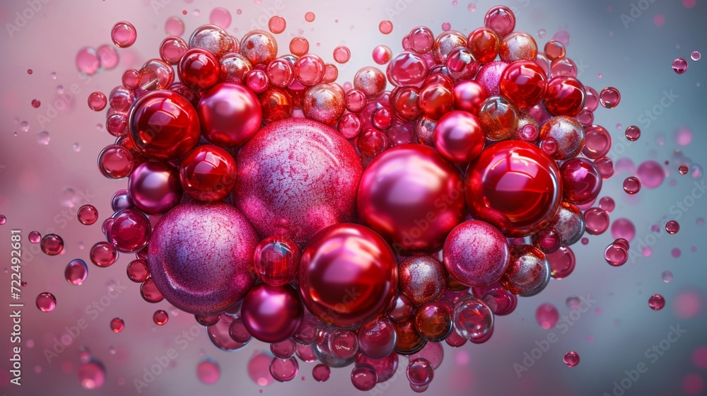 red bubbles in water, Immerse yourself in the kaleidoscope of love--a mesmerizing scene unfolds with a heart-shaped arrangement of multicolored spheres, intricately combining the beauty of pink, red g red bubbles in water, Immerse yourself in the kaleidoscope of love--a mesmerizing scene unfolds with a heart-shaped arrangement of multicolored spheres, intricately combining the beauty of pink, red g