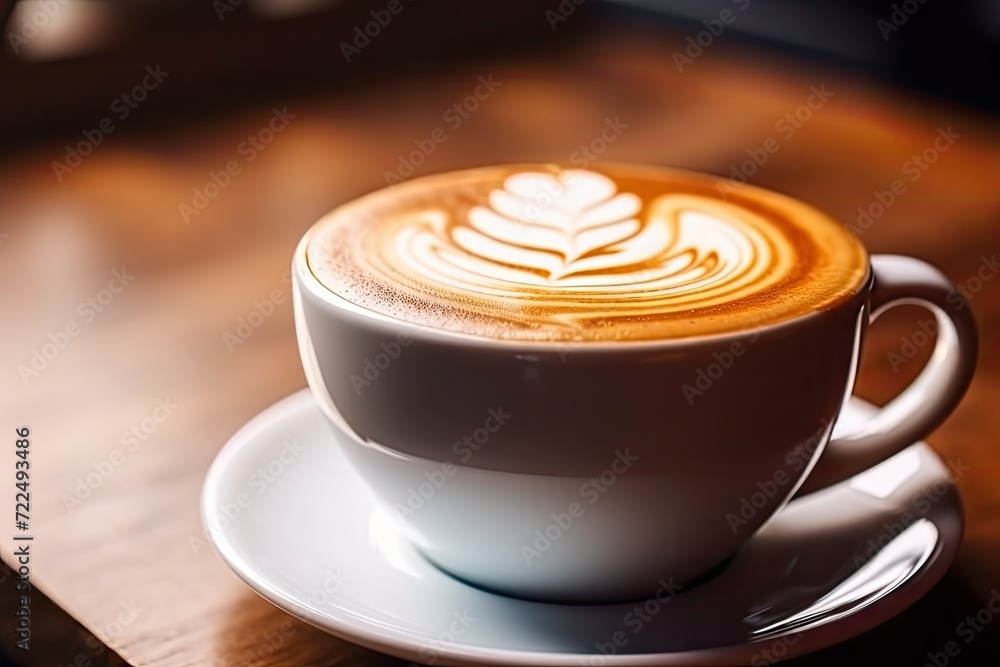 Coffee Cup with Latte or Cappuccino Art in Coffeeshop Closeup, Barista Makes Coffee with Milk Coffee Cup with Latte or Cappuccino Art in Coffeeshop Closeup, Barista Makes Coffee with Milk