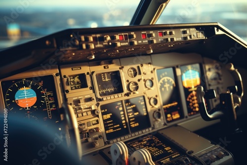 A clear view of the cockpit of an airplane. Ideal for aviation enthusiasts and travel-related content