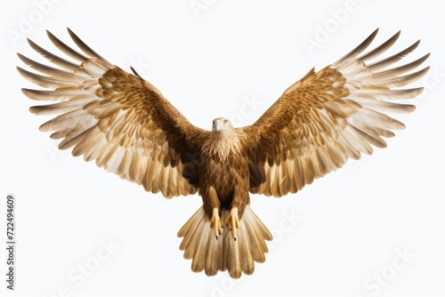A majestic bird of prey soaring through the sky. This image can be used to depict freedom, power, and nature's beauty