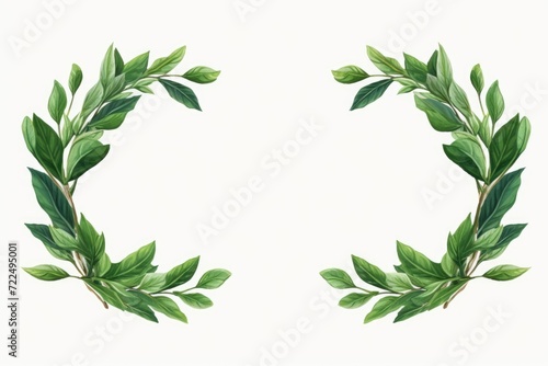 A wreath made of green leaves on a plain white background. Perfect for adding a touch of nature to your designs