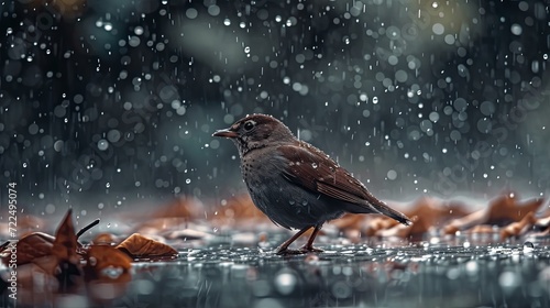 Small cute bird under rain forest wallpaper background