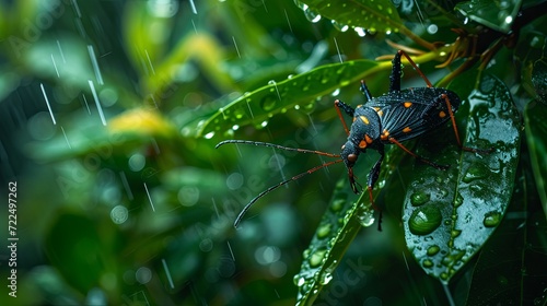 Small cute bug insect under rain forest wallpaper background © Irina