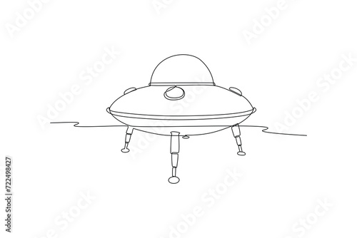 One continuous line drawing of ufo space plane. Outer space minimalist concept. Dynamic single line draw design vector graphic illustration