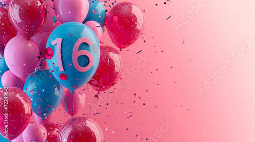 Graphic banner of Sweet 16 Birthday balloon teenager celebration with copyspace photo