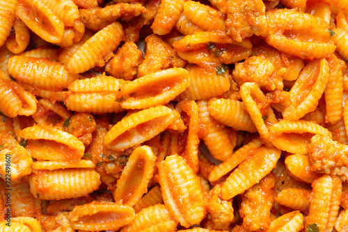 Obraz na płótnie gnocchetti pasta in sausage tomato sauce w salonie