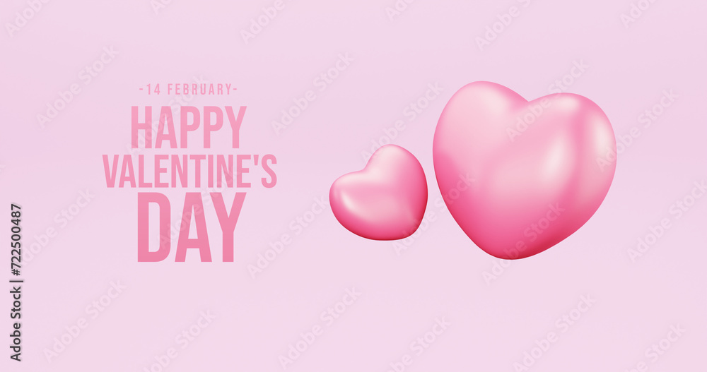 Valentine's Day interior, balloons. Stand, podium,  background with product display and Heart. Love greeting card, poster with pink gift boxes, presents - 3d rendering