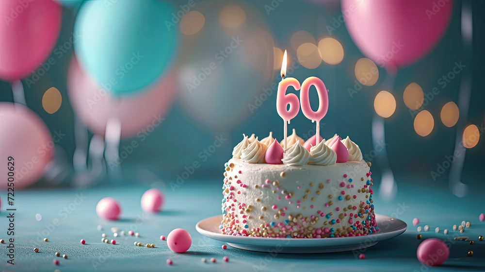 60th Birthday Cake for a sixty year old party celebration. Graphic banner with copyspace 60th Birthday Cake for a sixty year old party celebration. Graphic banner with copyspace