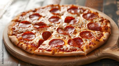 classic New York-style pizza with a thin, crispy crust, gooey mozzarella cheese, and a generous topping of savory pepperoni slices