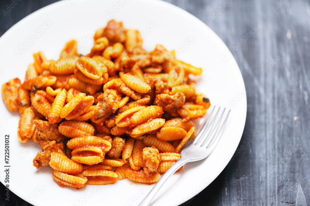 gnocchetti pasta in sausage tomato sauce
