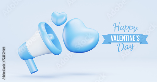 Valentine s Day interior  balloons. Stand  podium  blue background with product display and Heart. Love greeting card  poster with blue gift boxes  presents - 3d rendering