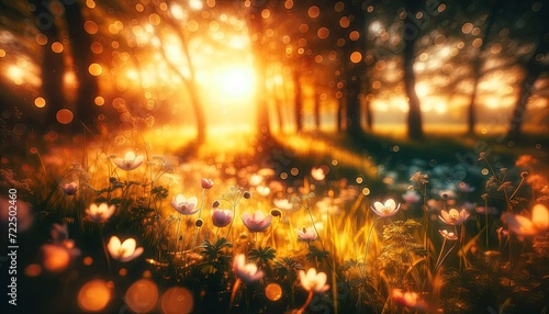 Fototapeta Naklejka Na Ścianę i Meble -  Swedish summer meadow by lake. Buttercups and cow parsley. Scandinavian midsummer.